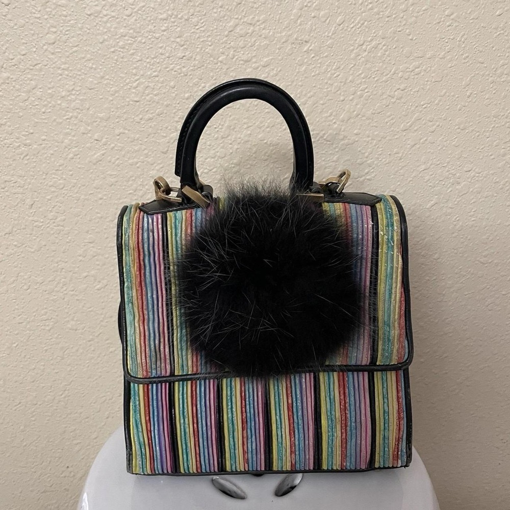 Les Petits Joueurs Rainbow Stripe Mini Crossbody Bag Grunge Distressed B25